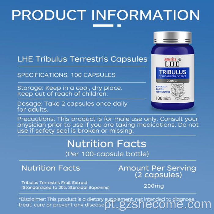 Cápsulas de Tribulus de alta qualidade suportam suplemento energético